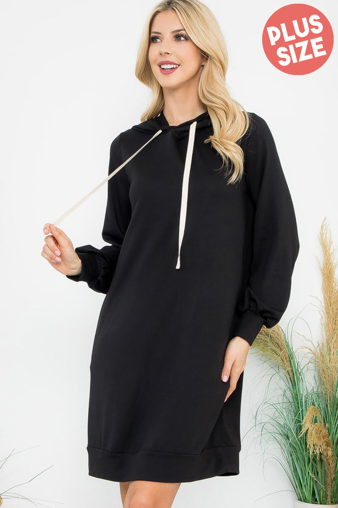 French Terry Long Puff Sleeve Hoodie Dress