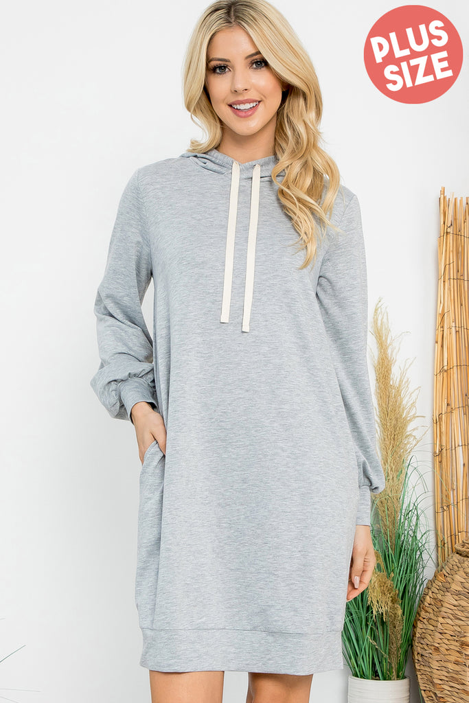 French Terry Long Puff Sleeve Hoodie Dress