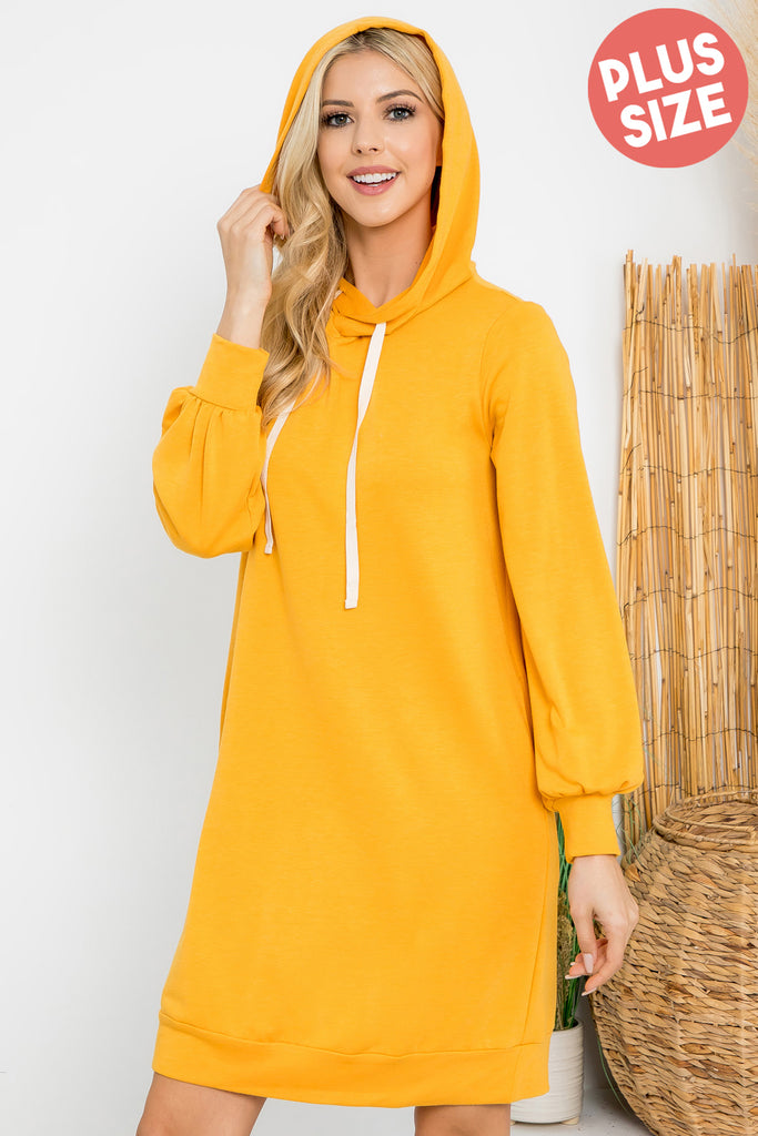 French Terry Long Puff Sleeve Hoodie Dress