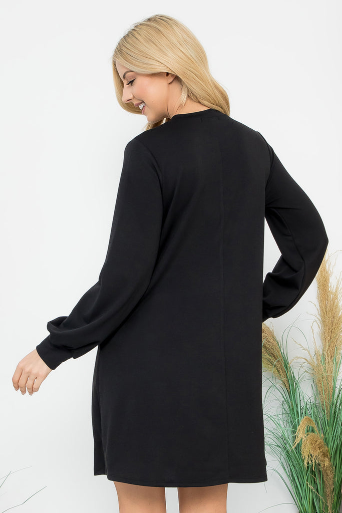 Long Puff Sleeve French Terry Dress with Pockets