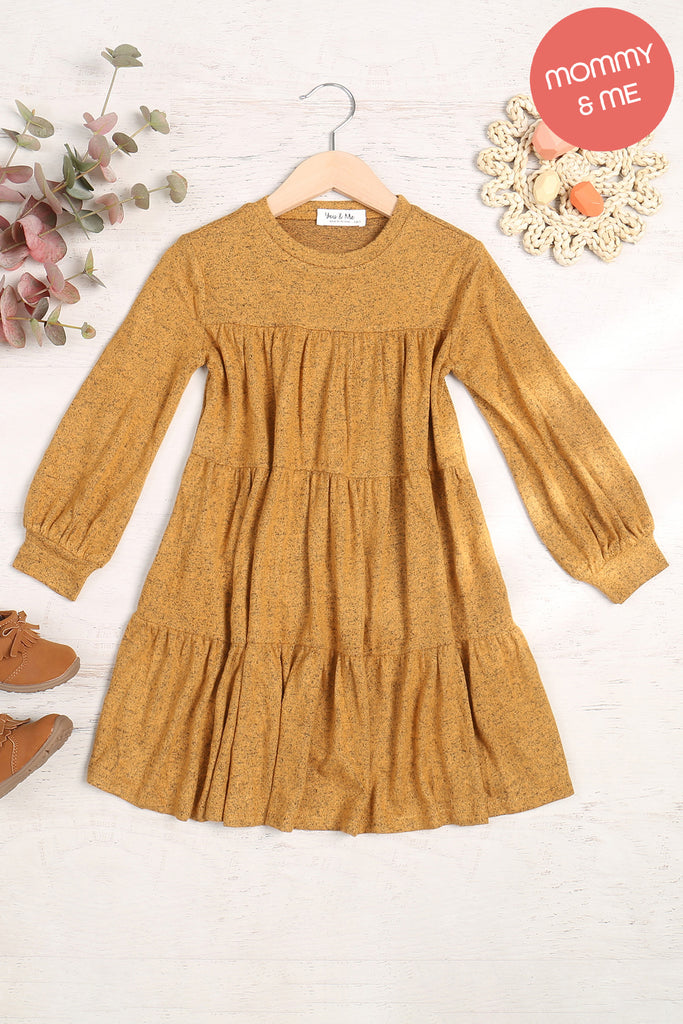 Kids Puff Long Sleeve Tiered Hacci Brushed Dress