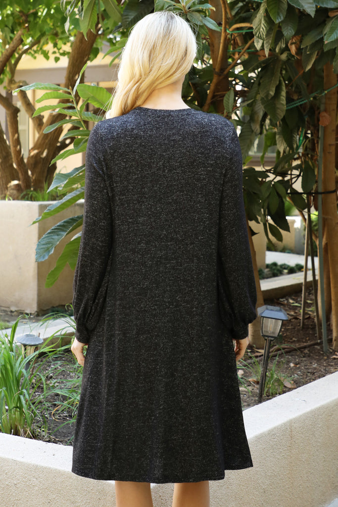 Puff Long Sleeve Tiered Hacci Brushed Dress