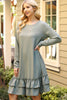 Long Sleeve Flat Merrow Detail Hem Woven Dress