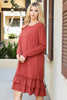 Long Sleeve Flat Merrow Detail Hem Woven Dress