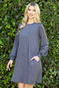 Solid Round Neckline Long Sleeve Dress
