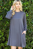 Solid Round Neckline Long Sleeve Dress