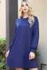 Solid Round Neckline Long Sleeve Dress