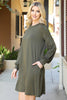 Solid Round Neckline Long Sleeve Dress