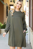 Solid Round Neckline Long Sleeve Dress
