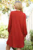 Solid Round Neckline Long Sleeve Dress