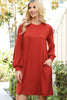 Solid Round Neckline Long Sleeve Dress