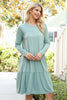 Solid Long Sleeve Shirring Tiered Detailed Dress
