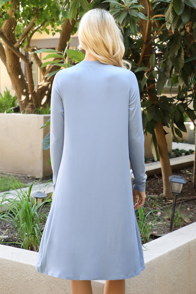 Solid Long Sleeve Shirring Tiered Detailed Dress