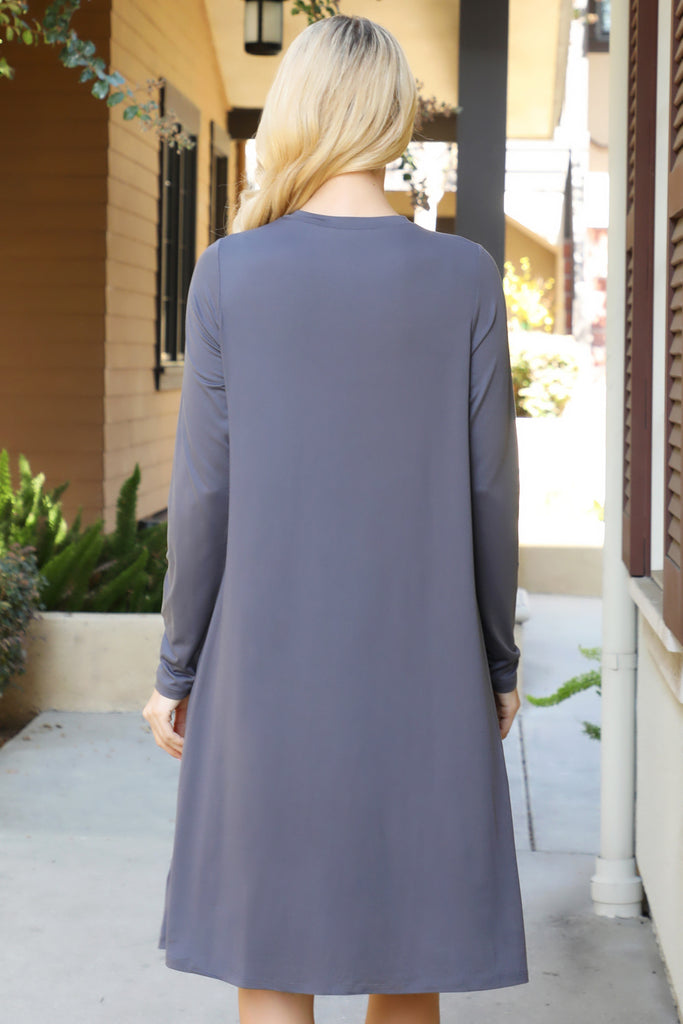 Solid Long Sleeve Shirring Tiered Detailed Dress