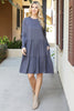 Solid Long Sleeve Shirring Tiered Detailed Dress