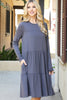 Solid Long Sleeve Shirring Tiered Detailed Dress