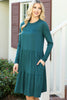 Solid Long Sleeve Shirring Tiered Detailed Dress