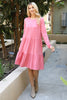 Solid Long Sleeve Shirring Tiered Detailed Dress