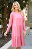 Solid Long Sleeve Shirring Tiered Detailed Dress
