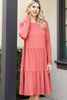 Solid Long Sleeve Shirring Tiered Detailed Dress
