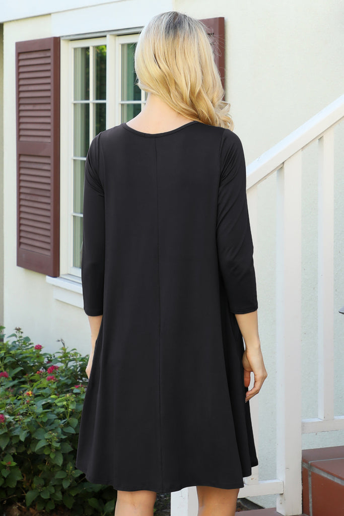 Solid Quarter Sleeve Round Neck Dress