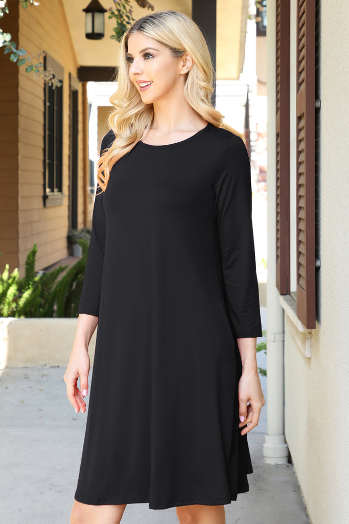 Solid Quarter Sleeve Round Neck Dress