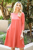 Solid Quarter Sleeve Round Neck Dress