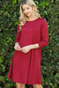 Solid Quarter Sleeve Round Neck Dress