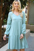 Solid V-Neck Elastic Detail Sleeve Tiered Dress