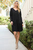 Solid V-Neck Elastic Detail Sleeve Tiered Dress