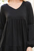 Solid V-Neck Elastic Detail Sleeve Tiered Dress