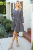 Solid V-Neck Elastic Detail Sleeve Tiered Dress