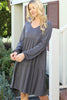 Solid V-Neck Elastic Detail Sleeve Tiered Dress