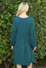 Solid V-Neck Elastic Detail Sleeve Tiered Dress