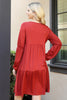 Solid V-Neck Elastic Detail Sleeve Tiered Dress