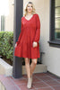 Solid V-Neck Elastic Detail Sleeve Tiered Dress
