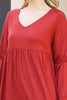 Solid V-Neck Elastic Detail Sleeve Tiered Dress