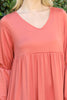 Solid V-Neck Elastic Detail Sleeve Tiered Dress