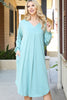 Solid V-Neck Long Sleeve Dolphin Hem Dress