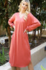 Solid V-Neck Long Sleeve Dolphin Hem Dress