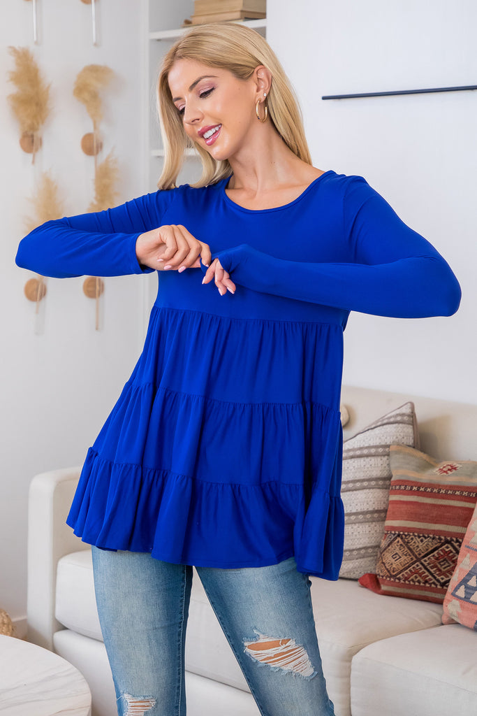 Solid Long Sleeve Tiered Top