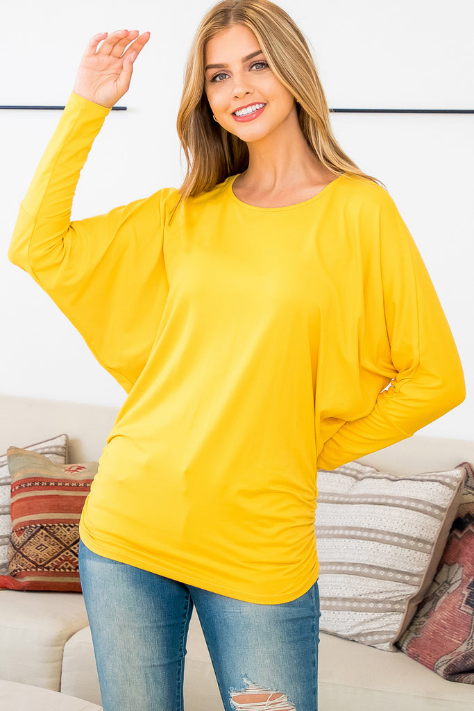 Solid Long Dolman Sleeve Tunnel Detail Top