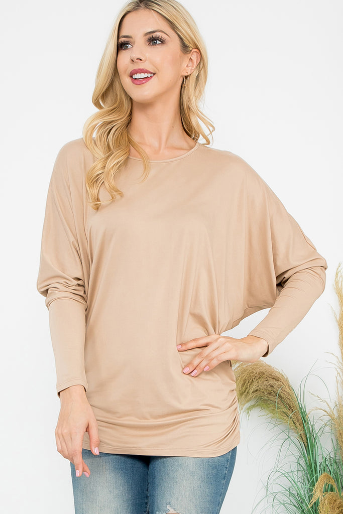 Solid Long Dolman Sleeve Tunnel Detail Top
