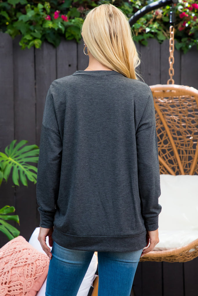 Long Sleeve French Terry Top With Kangaroo Pocket Top