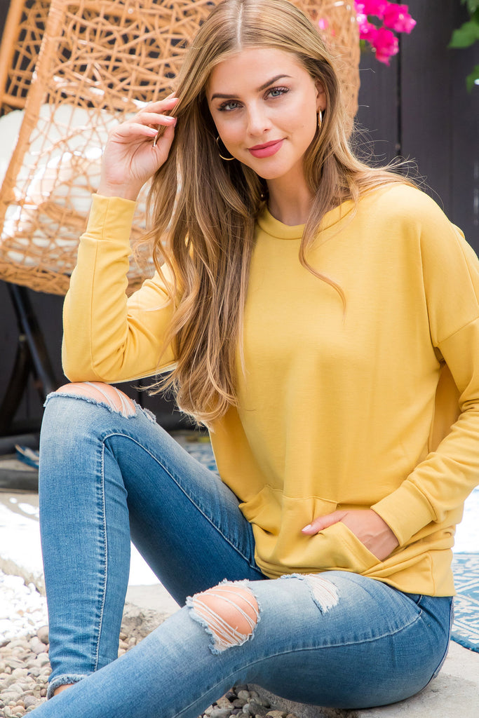 Long Sleeve French Terry Top With Kangaroo Pocket Top