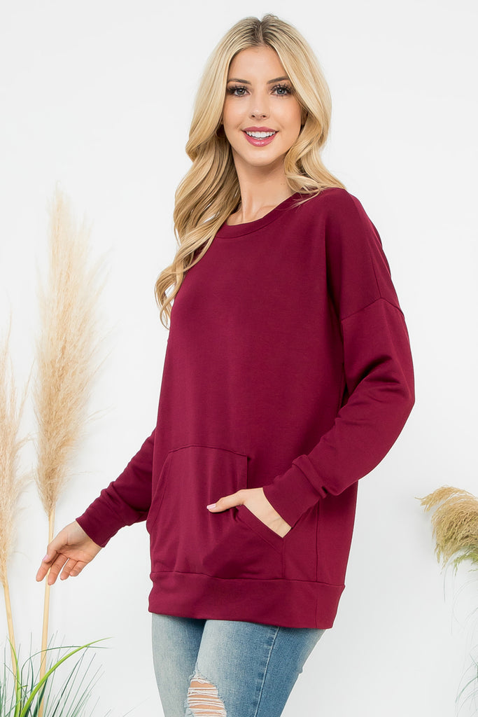 Long Sleeve French Terry Top With Kangaroo Pocket Top