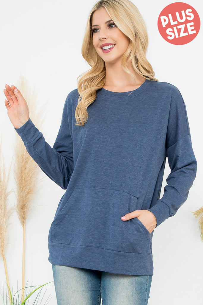 Long Sleeve French Terry Top With Kangaroo Pocket Top