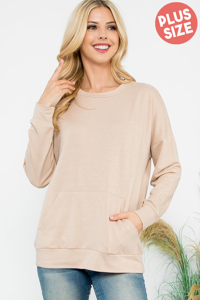 Long Sleeve French Terry Top With Kangaroo Pocket Top