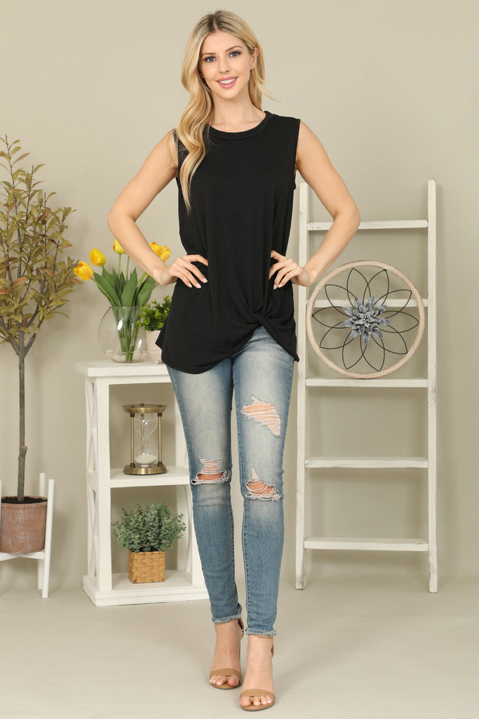 Solid Sleeveless Front Twist Top