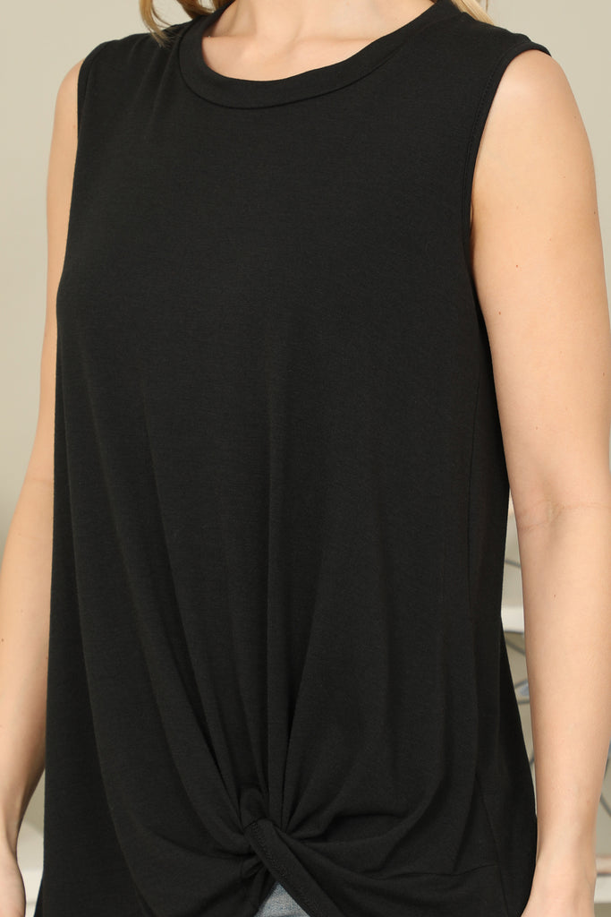 Solid Sleeveless Front Twist Top